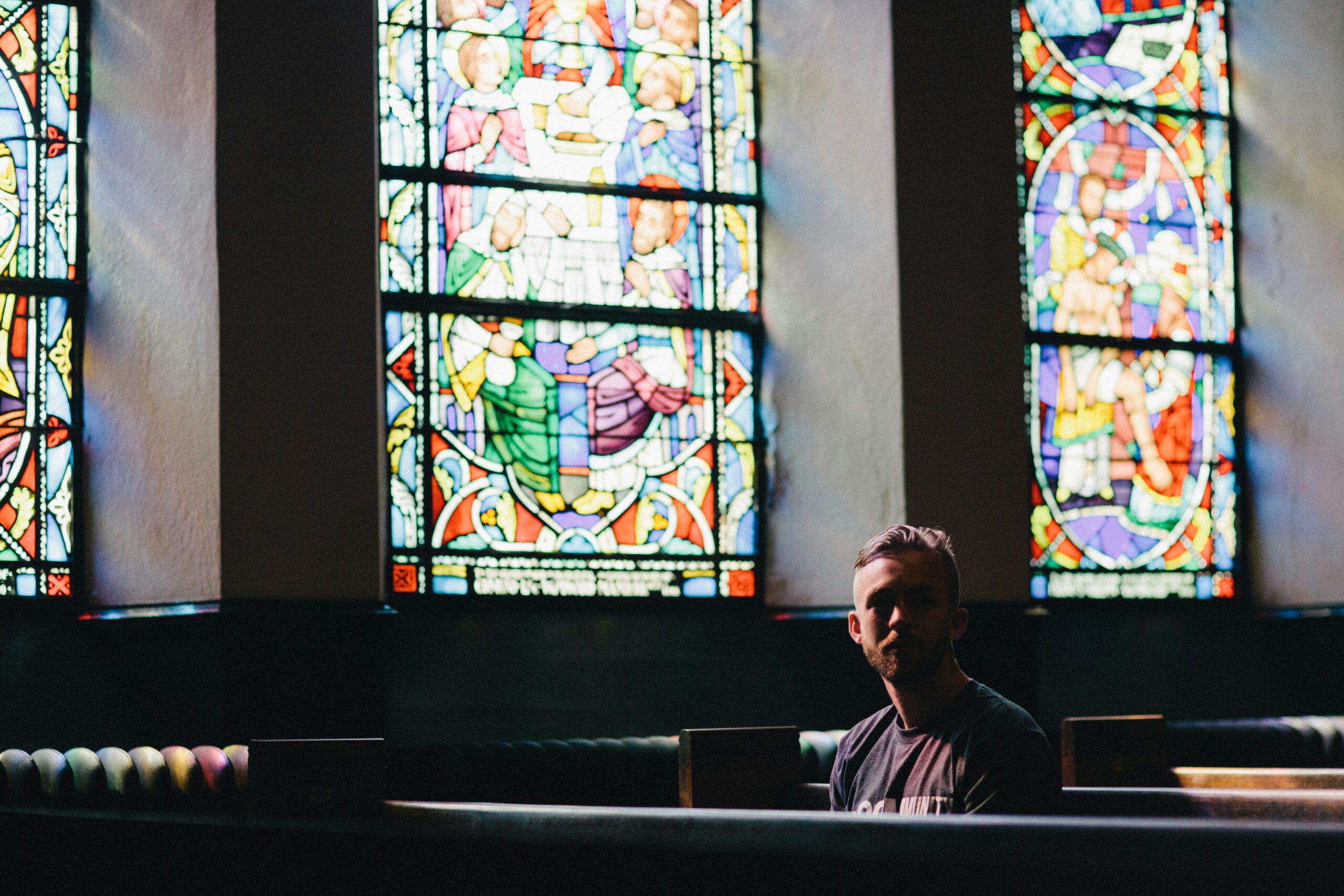 a young man in church